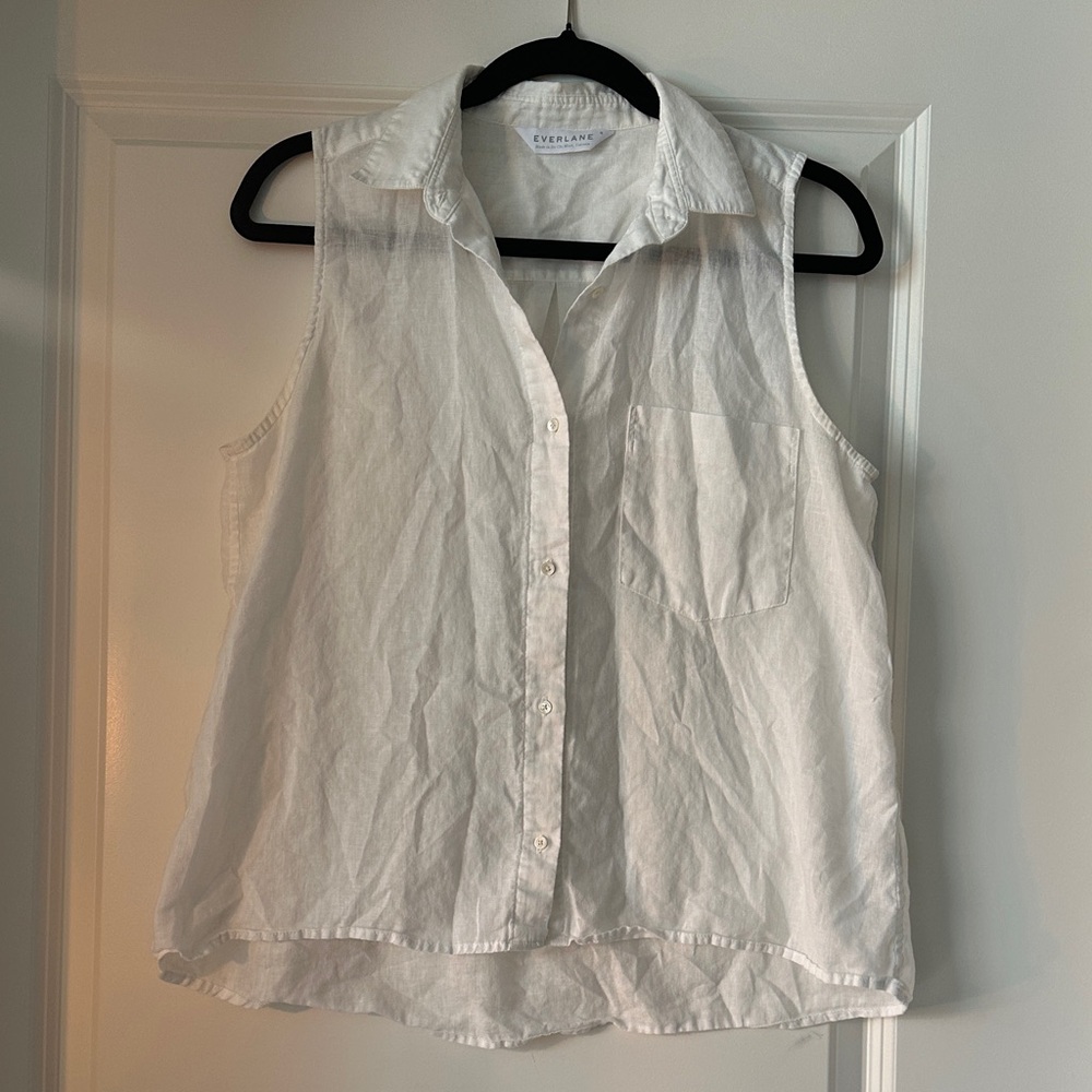 Everlane White Sleeveless Button-Down Shirt